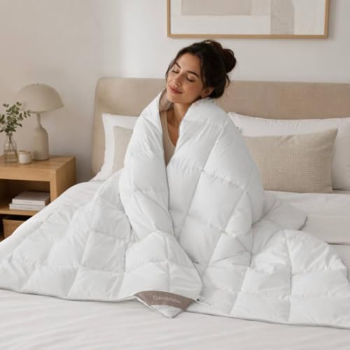 Image of Calm&Relax Hybrid Weighted Blanket - Fluffy Cloud-Like Duvet & Gravity | Heavy Blanket for Anxiety & Sleep - Breathable Quilted Comforter for Queen King Bed Decor - 60x80in 20lbs,White