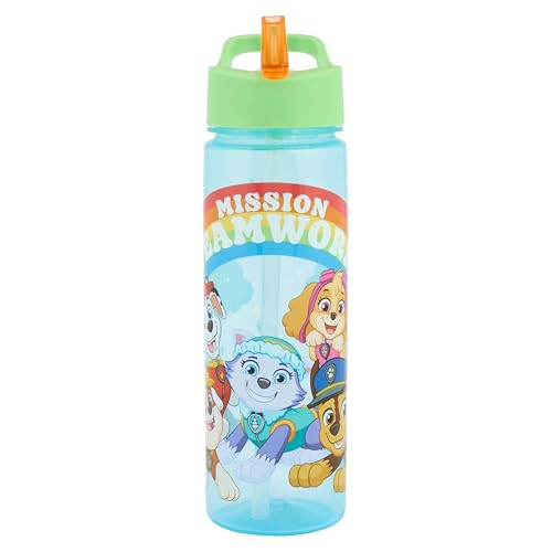 Paw Patrol Water Bottle with Reusable Straw Reusable Kids 600ml PP for Boys in Blue/Green Official Merchandise by Polar Gear BPA Free & Recyclable Plastic for School Nursery Sports Picnic
