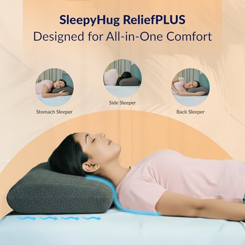 Image of SleepyHug ReliefPLUS Pillow | Cooling Memory Foam for Deep Relief | Orthopedic Neck & Shoulder Support | 55x35x13 cm | Light Grey (Pack of 2)