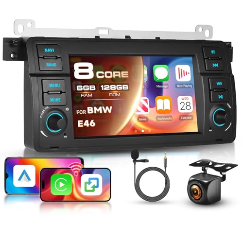 8 Core 6G 128G for BMW 3 E46 Compact/Convertible/Touring/Touring E46 Radio Android 7 inch Touchscreen Wireless Carplay Android Auto, Car Stereo for BMW Upgrade Bluetooth DSP GPS Wifi FM/RDS Backup Cam