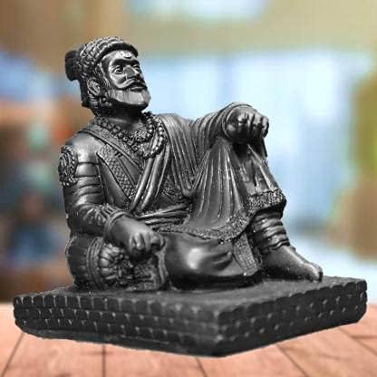 Image of S2S Fiber Chatrapati Shivaji Maharaj Idol Murti Statue for Home Office Decor Gift Item Collectible Handicraft Art | 9x6x10 CM | Black