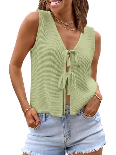Image of LILLUSORY Womens Tie Front Tops Vacation Sweater Vest | Bohemian Style, Beach Resort Wear, Concert Western Outfits, Crochet Tops, Vacation Outfits, Cute Y2k Sleeveless 2026