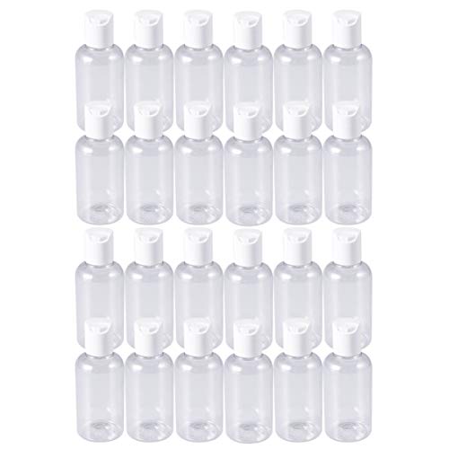 Lurrose 24pcs 60ml Plastic Empty Bottles Travel Containers Refillable Toiletry Cosmetic Subpackaging Bottles Shampoo Soap Dispenser Press Cap for Lotions, Liquid Body Soap, Cream(Random Cap Color)