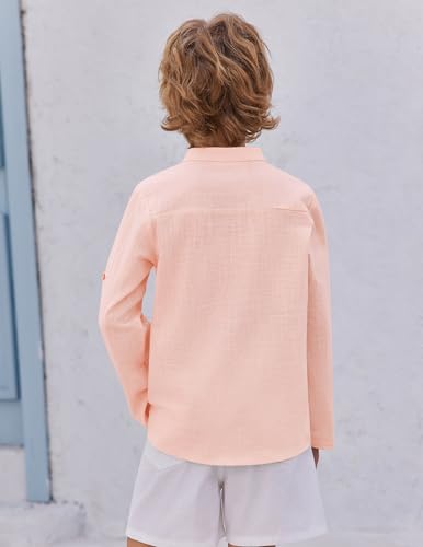 Image of Arshiner Boys Cotton Linen Henley Shirt Button Down Shirt Long Sleeve T Shirt Beach Shirt Tee Casual Solid Tops