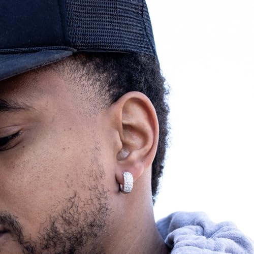 White Gold Plated 925 Sterling Silver Hoop Earrings Flower Set 3d Fully Iced Cubic Zirconia CZ 12mm Unisex Ice Out Huggie Small Sparkle Silver Hoop Earrings Fine Jewelry Birthday Gifts for Men,Women3