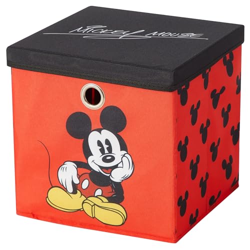 Idea Nuova Disney Mickey Mouse Collapsible Fabric Storage Cube,10” Organizer Bin with Lid for Bedroom, Playroom, and Closet