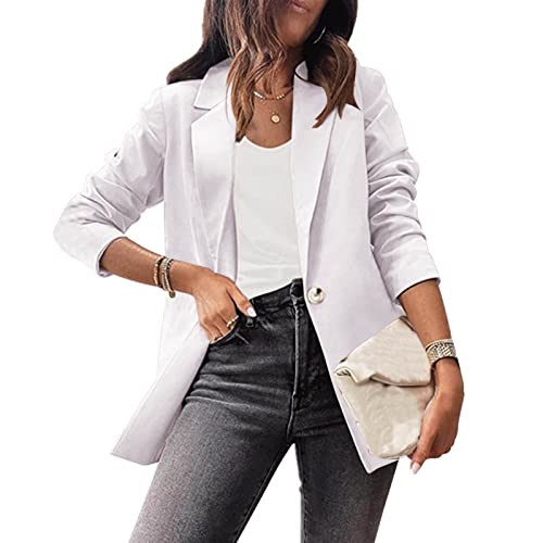 Women's Casual Blazer Long Sleeve Open Front Work Office Jacket With Pockets Boyfriend Blazers For Women Casual Blazer For Women White Blazer For Women #TOP2