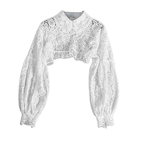 F Fityle Mulheres Rendas Colarinho Falso Destacável Botões Lapela Turn-down Metade Camisa Blusa Vest