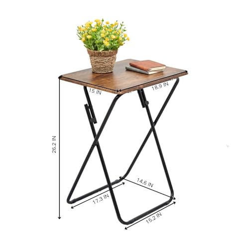 FurnitureR-Folding-Tables-Foldable-TV-Tray-Dinner-Snack-Trays-Set-of-2-Industrial-Style-Sofa-Bedside-Tables-with-X-Frames-Small-Laptop-Table-in-Vintage-Brown-15-x-189-x-262-in-2PCS FurnitureR Folding Tables Foldable TV Tray Dinner Snack Trays Set of 2 Industrial Style Sofa Bedside Tables with X Frames Small Laptop Table in Vintage Brown 15 x 189 x 262 in 2PCS