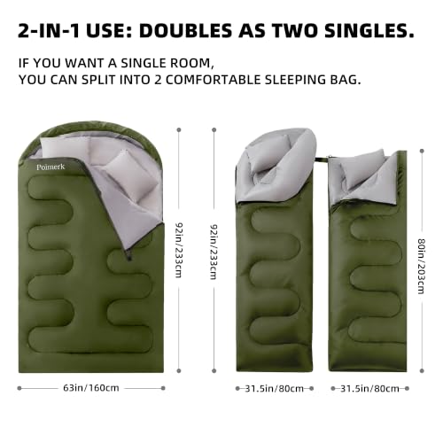Bolsas de dormir dobles para adultos para camping con 2 almohadas tamaño queen miniatura 3