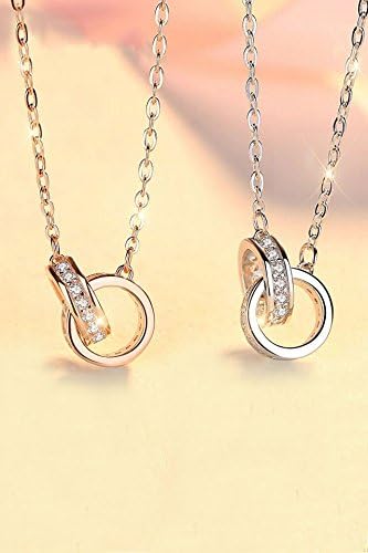 s925 Silver Necklace Pendant Women Girls Interlocking Unique Rose Gold Bicyclic Ring Diamond Short Clavicle Chain Sets Chain