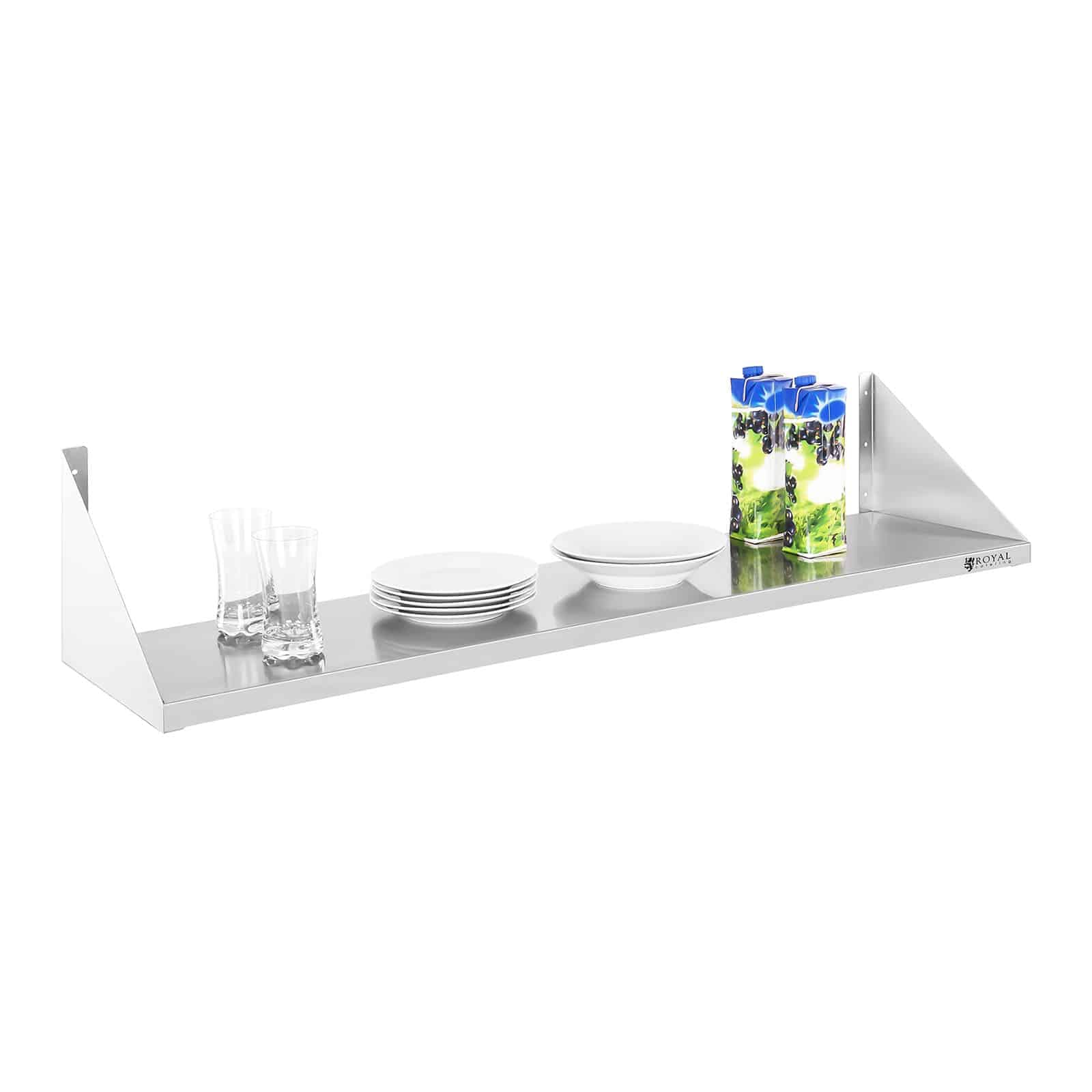 Royal Catering Étagère Murale Rangement Cuisine 2 Plateaux RCWR-120.2 (120 cm de Long, éléments pour Montage Mural, Design Moderne, INOX)
