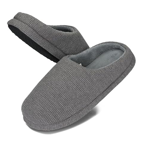 BeComfy Kapcie damskie i męskie bardzo wygodne miękkie z pianką memory foam w podeszwie 36-45 EU (Szary, Unijne rozmiary obuwia, Dla dorosłych, Zakres liczbowy, Średnia, 44, 45)
