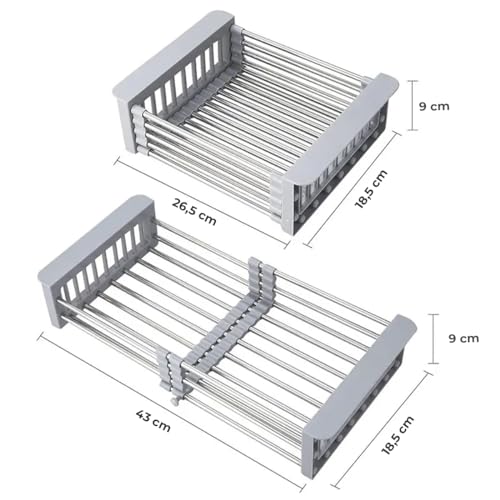 Cesto Escorredor Aço Inox Cuba Ajustável De Pia Extensível Cor Prata Cozinha - Brinovar