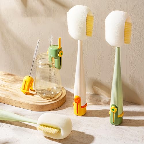 Image of 5 in 1 Long Handle Cup Cleaning Brush,Multifunctional Cup Lid Gap Cleaning Brush Set,Special Brush for Detachable Water Bottle,1 Piece,White.
