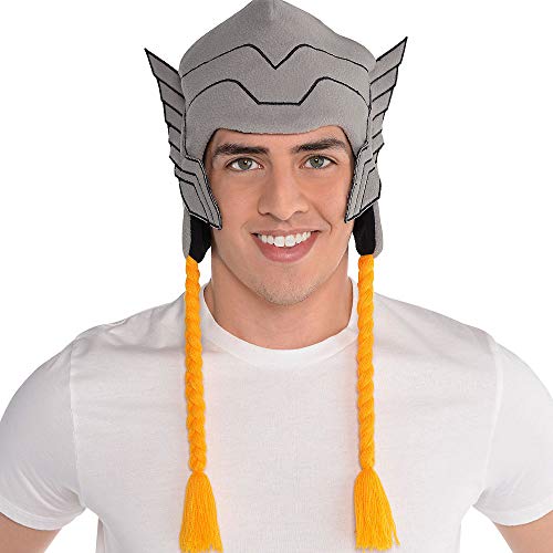 SUIT YOURSELF Thor Peruvian Hat for Children, One Size, Features Thor's Iconic Gray Helmet and Long Yellow Braided Cords2
