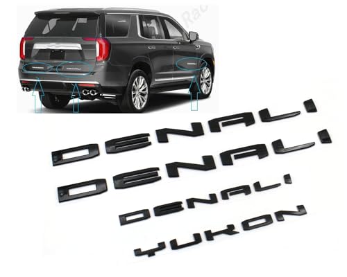 Image of 4pcs Gloss Black Door Rear Denali Yukon Emblems Letters Compatible with 2021-2024 Yukon Yukon XL (Gloss Black), TL-008