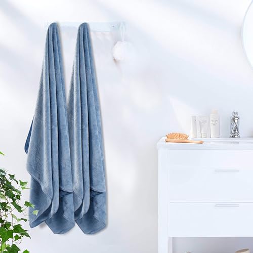 Wokaku Coral Fleece Towel Quick Dry Large Bath Towel Bathroom Towels Bath Sheet Towels Soft Large Towel for Hotel, Pool, Beach, Bathroom, SPA, Gym (Grey Blue-2PCS)