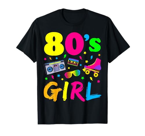 Disfarce de festa de aniversário para menina dos anos 80 t-shirt, Preto, S