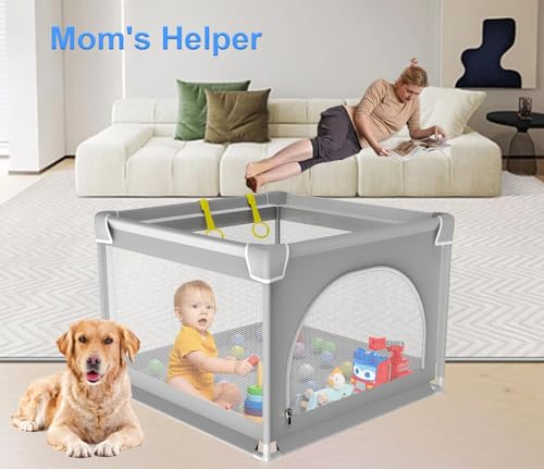 GERCHAM Laufstall Baby 90x90cm Laufgitter Baby Faltbar mit Sicherheitstür für Apartment,Kleines Laufstall mit Atmungsaktivem Netz und Rutschfeste Basis Playpen