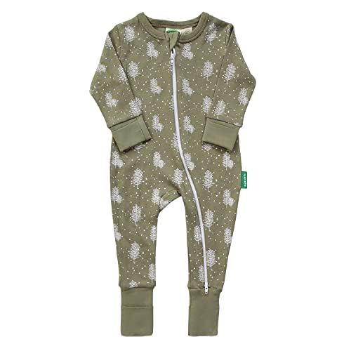 Image of PARADE Signature Print '2-Way' Zip Romper - Long Sleeve Olive Snowy Trees 3-6M with Mitts