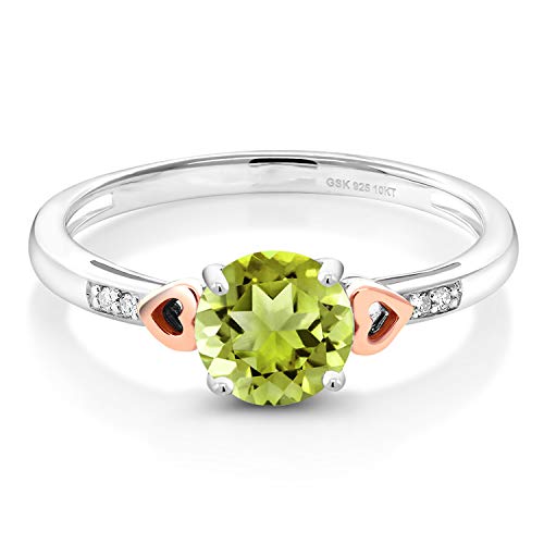 Gem Stone King 925 Silver and 10K Rose Gold Green Peridot and Diamond Women Engagement Ring (1.45 Ct Round Gemstone Birthstone, Available in size 5, 6, 7, 8, 9)