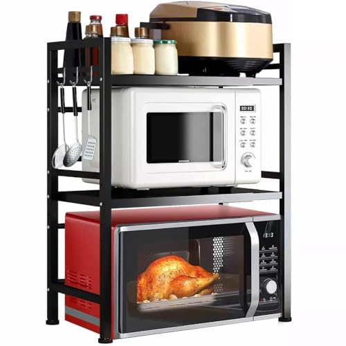 Multibao Expandable Microwave Rack Shelf 3 Tier oven Rack Stand Storage Holder Kitchen Corner Shelf Desktop Printer Shelf Rack Bakers Rack (Black)