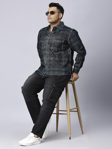Image of TURNING BLUE Mens Plus Size Black Cargo Relaxed Fit Jeans