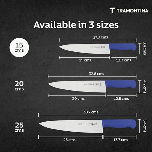 Image of TRAMONTINA Professional Chef Knife 15 cm | Sub-Zero Treated Stainless Steel Blade | Antimicrobial Polypropylene Handle | Heavy-Duty Meat Cutting & Butcher Knife | Blue