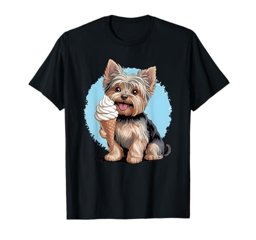 Cool Yorkie Eating Ice Cream Summer Yorkie Lover Dog Men Women Kids T-Shirt