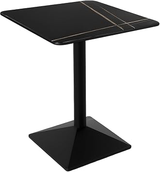 Marble Coffee Table with Metal Legs   Tabletop, Coffee Table for Living Room, Small Dining Table, Modern Marble Table Black, 60D x 60W x 76H SQUARE