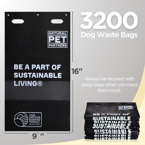 Image of Commercial Pull-Strap Header Dog Poop Bags, 38% USDA Certified Plant-Based, Leak-Proof and Tear Resistant, For Parks, Apartments, and Public Pet Waste Stations, (3,200 Count)