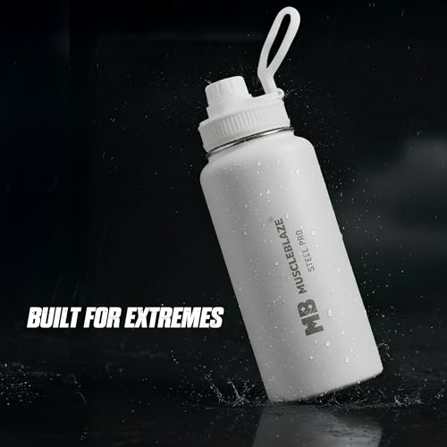 Image of MuscleBlaze Stainless Steel Vacuum Insulated Water Bottle (White, 1L)