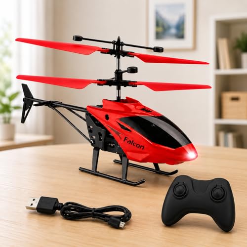 Image of Upgraded 5.1 Gravity Sensor Helicopter Toy for Boys Age 4+, Pro Black Remote, Safety Sensor, 320 RPM Motor, 2.6 GHz, Rechargeable Battery, LED Lights I Pack of 1 (Red Black Remote)
