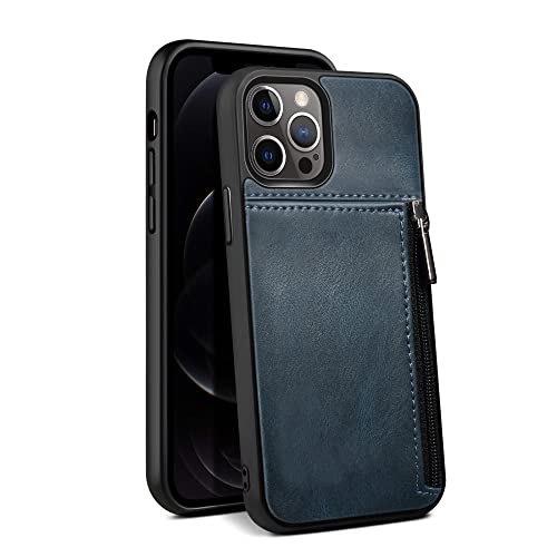 Étui cuir iPhone 13 Pro bleu anti-choc protège vos cartes et votre monnaie