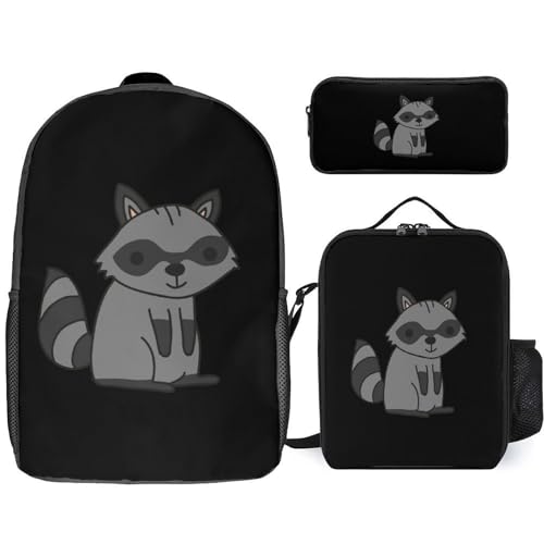 Lovely Raccon Classic Backpack Lunch Bag Pencil Case 3 Piece Set Travel Daypack