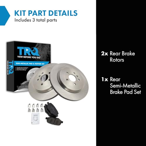 Image of TRQ Rear Brake Pad and Rotor Set Semi Metallic Vented Rotors | For 2013-2019 Ford Explorer Flex Police Interceptor Utility Taurus Lincoln MKT