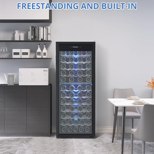Image of Dual Zone Wine Cellar - 80 Bottles Capacity, Freestanding Wine Cooler, Adjustable Shelves, Single Glass Door, Digital LED Touch Control, For Red, White, Champagne, Sparkling Wine
