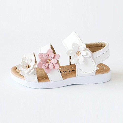 Kids Sandals Girls Summer Kids Children Sandals Fashion Big Flower Girls Flat Pricness Shoes (White, 30)2
