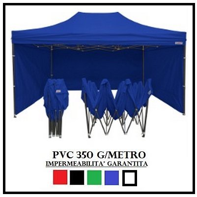 Carpa plegable 3 x 4.5 Azul Acero + 4 Laterales laterales PVC 350 g Metro