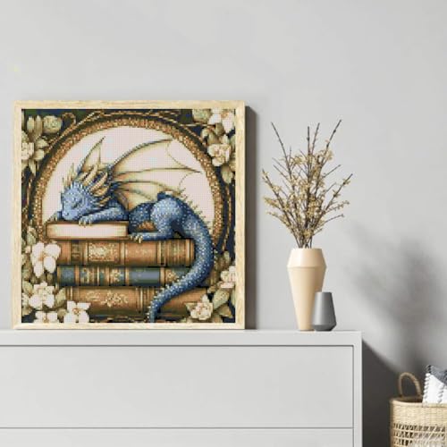 Image of KYOQFVN Dragon Stamped Cross Stitch Kits for Adults - 11 CT Embroidery Kits for Beginners Adults, DIY Patterns Dimensions Counted Cross-Stitch Kits for Adults Arts Craft 14x14 inch