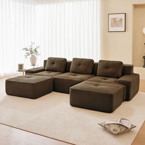 Image of Corduroy Modular Sectional Sofa, Oversized Cloud Couches for Living Room