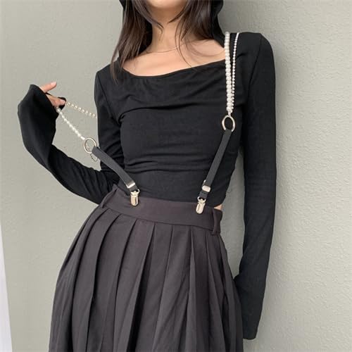 Women Rhinestone Pearl Faux Leather Fashion Suspender Belts Costmes Waist Belt3