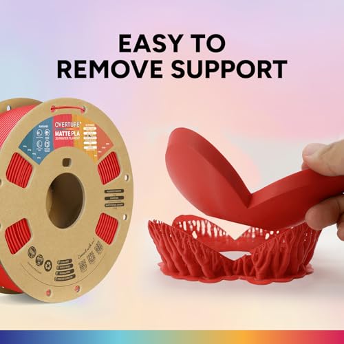 Image of OVERTURE Matte PLA 1.75mm, Low Warp & Smooth Finish 3D Printer Filament | Frosted Matt Finish Hides Layer Lines, 1kg Spool (2.2lbs) Cardboard Spool, Fit Most FDM Printer (Matte Red)