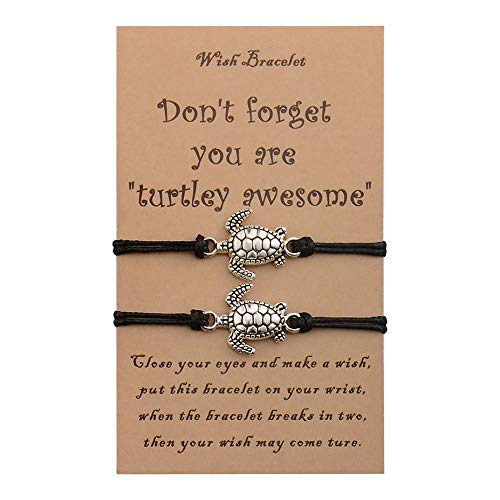 SUNSH Lot de 2 bracelets tortues de mer réglables pour adolescentes, filles, couples, femmes, amitié, cartes de vœux faites à la main Noir Corde Cover