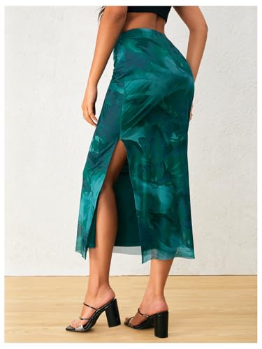 OYOANGLE Women's Tie Dye High Elastic Waist Bodycon Long Skirt Boho Split Side Maxi Skirts2