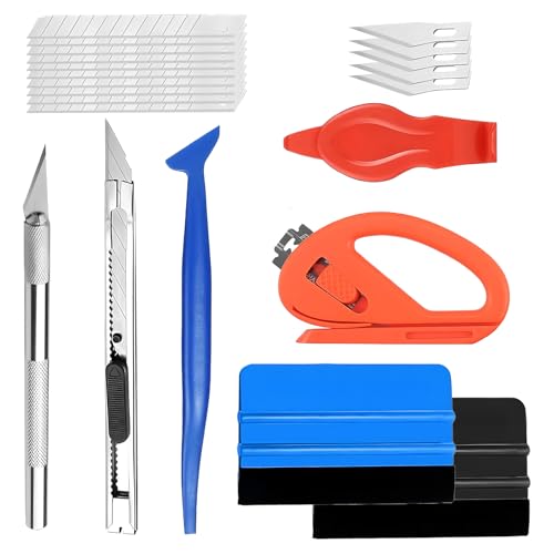 Herramienta para Láminas de 9 Piezas, Herramientas para Películas de Coches, Kit de Recubrimiento para Coches con Rascador de Fieltro/Rascador de Película/Cortador/Cuchillo de Precisión/Cuchilla