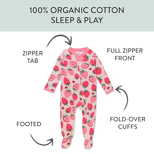 HonestBaby baby-girls Sleep and Play Footed Pajamas One-piece Sleeper Jumpsuit Zip-front Pjs Organic Cotton for Baby Girls, Unisex3