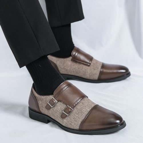 Mens Retro Two Tone Patchwork Leather Slip-On Monk Strap Oxfords Dress Shoes Low Top Round Toe Non-Slip Casual Shoes for Comfortable for Work Office Dress4