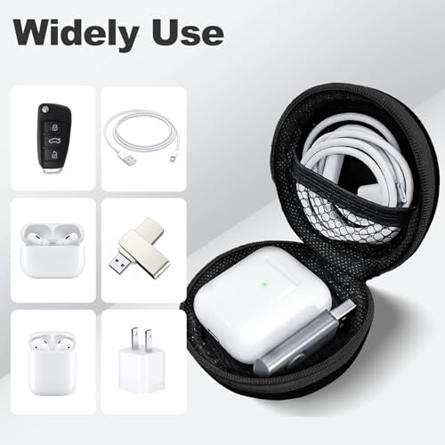 Image of Round Earbud Case Portable EVA Carrying Case Storage Bag Cell Phone Accessories Organizer with Carabiner for Earphone, Earbud, Earpieces, SD Memory Card, Camera Chips,Black